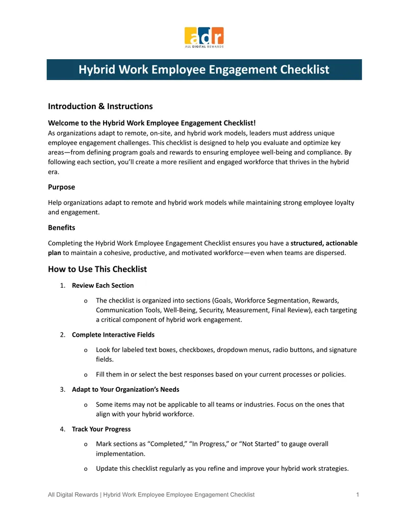 Hybrid Work Employee Engagement Checklist