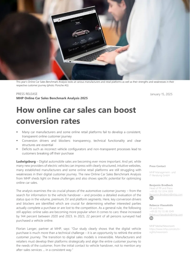 MHP Online Car Sales Benchmark Analysis 2025