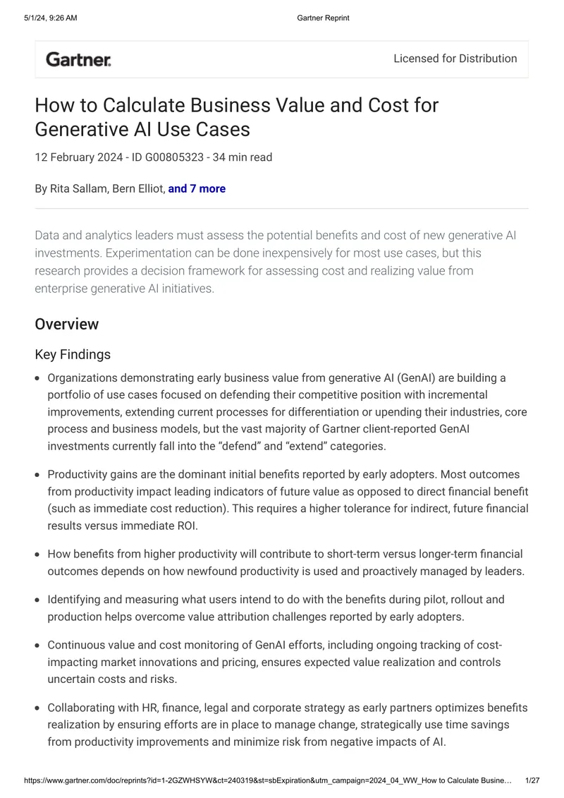Calculating Business Value and Cost for Generative AI Use Cases