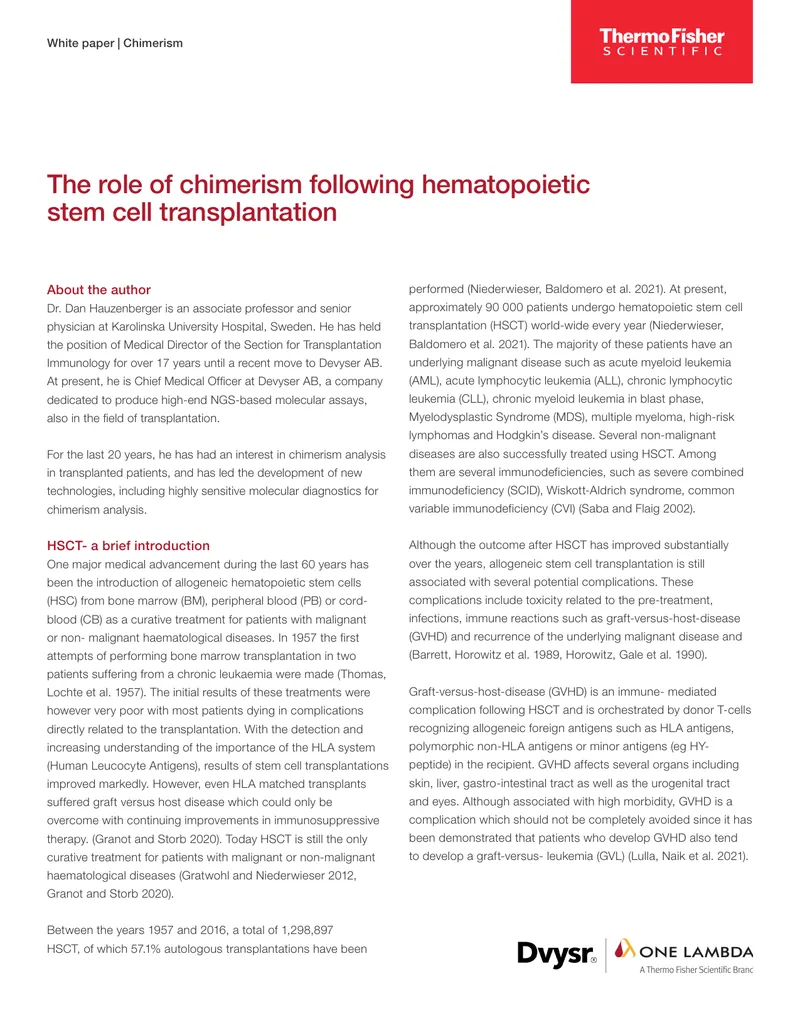 Chimerism Analysis Following Hematopoietic Stem Cell Transplantation