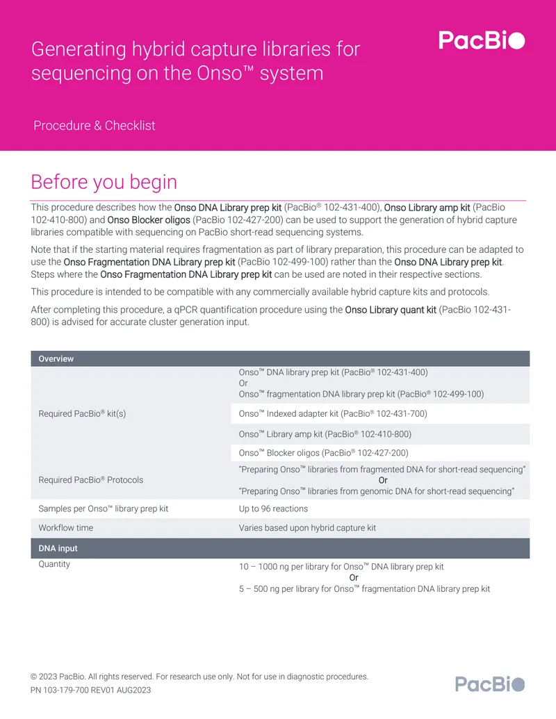 Onso DNA Library Preparation Procedure