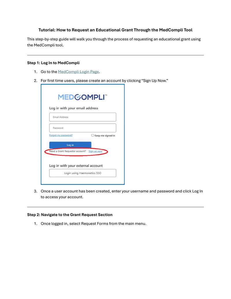 Guide to Requesting an Educational Grant Using MedCompli