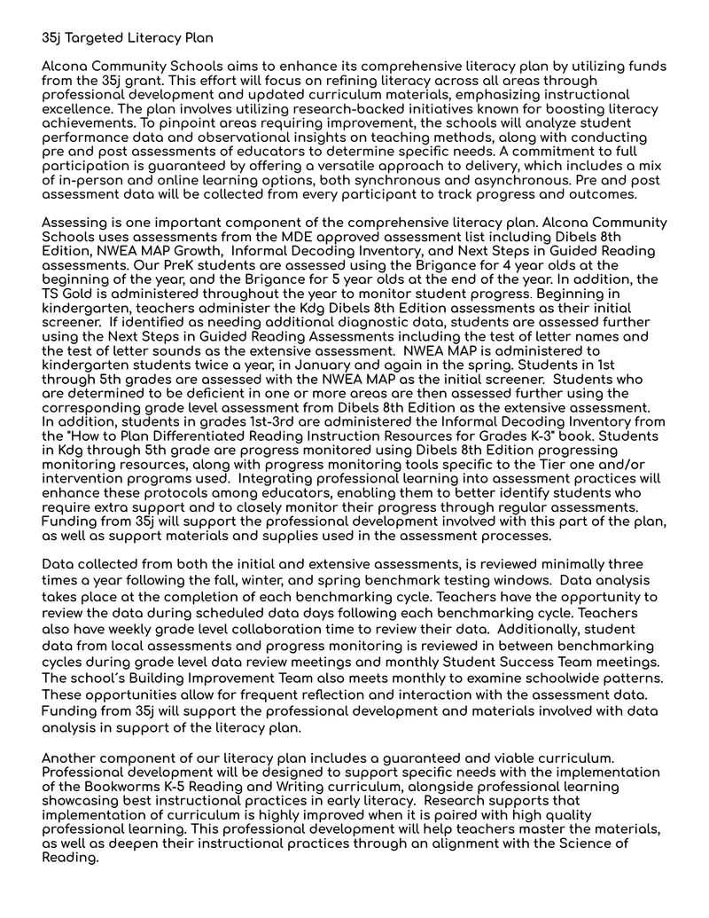 Comprehensive Literacy Plan for Alcona Community Schools