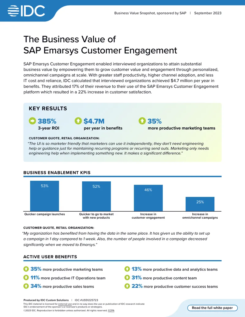Business Value of SAP Emarsys Customer Engagement