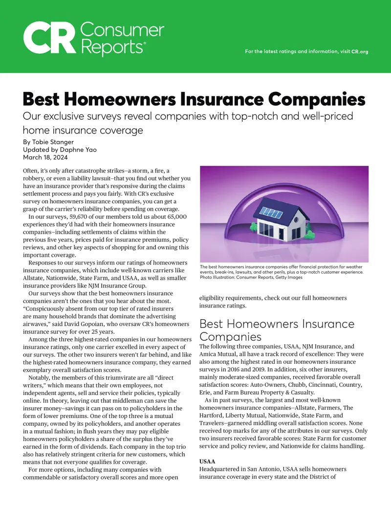 Best Homeowners Insurance Companies Ratings