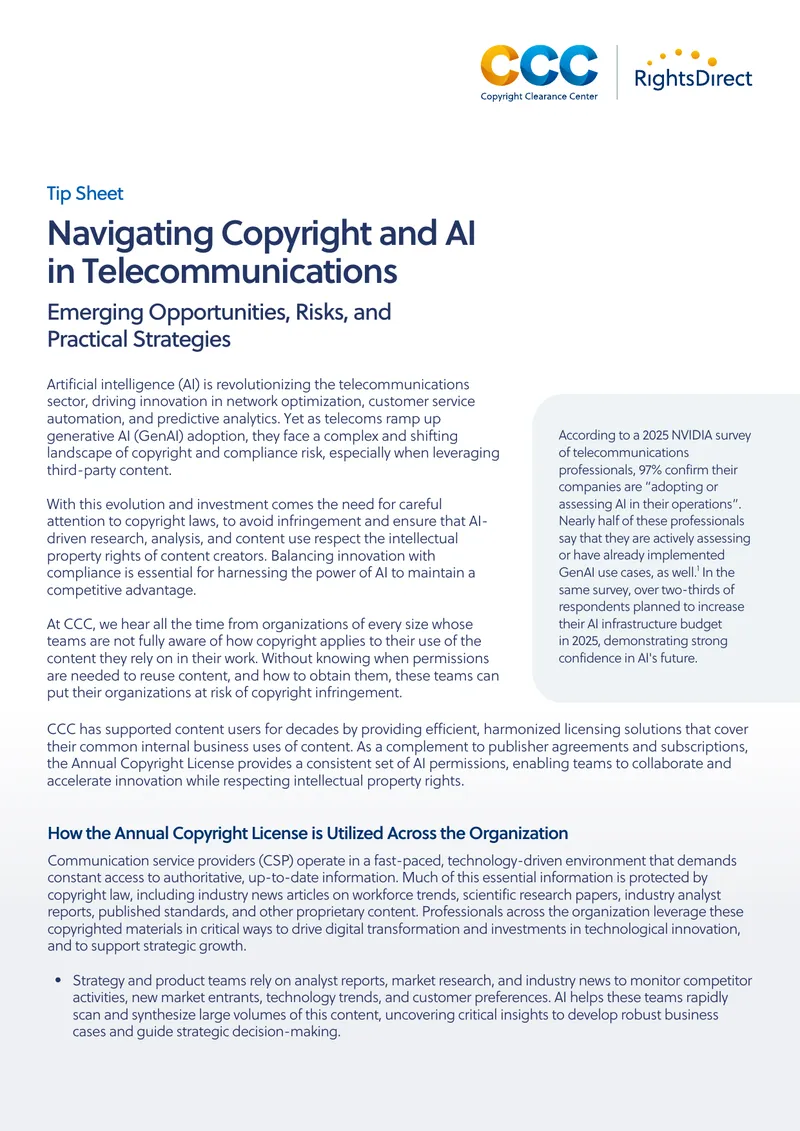 Navigating Copyright and AI in Telecommunications