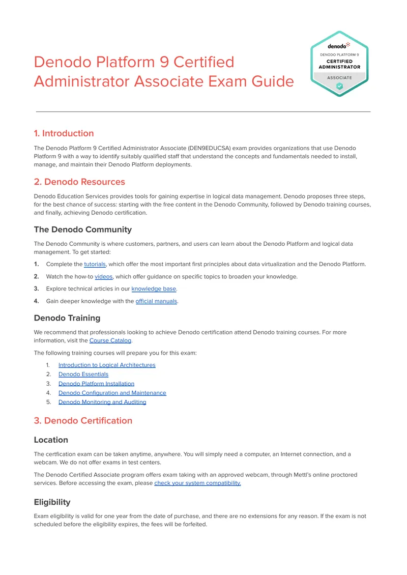 Denodo Platform 9 Certified Administrator Associate Exam Guide