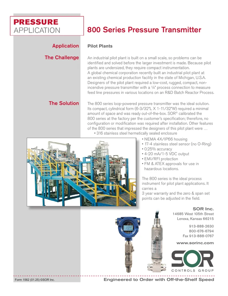 Compact Pressure Transmitter for Pilot Plants