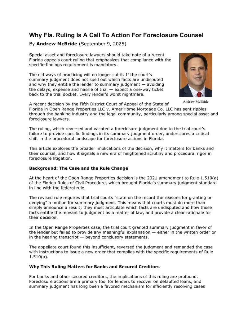 Florida Appeals Court Ruling on Foreclosure Compliance