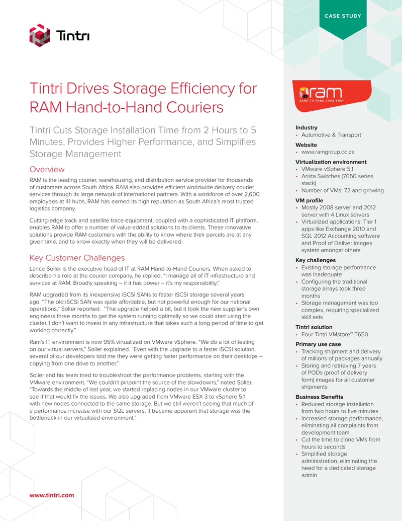 Tintri Storage Efficiency Case Study for RAM Couriers