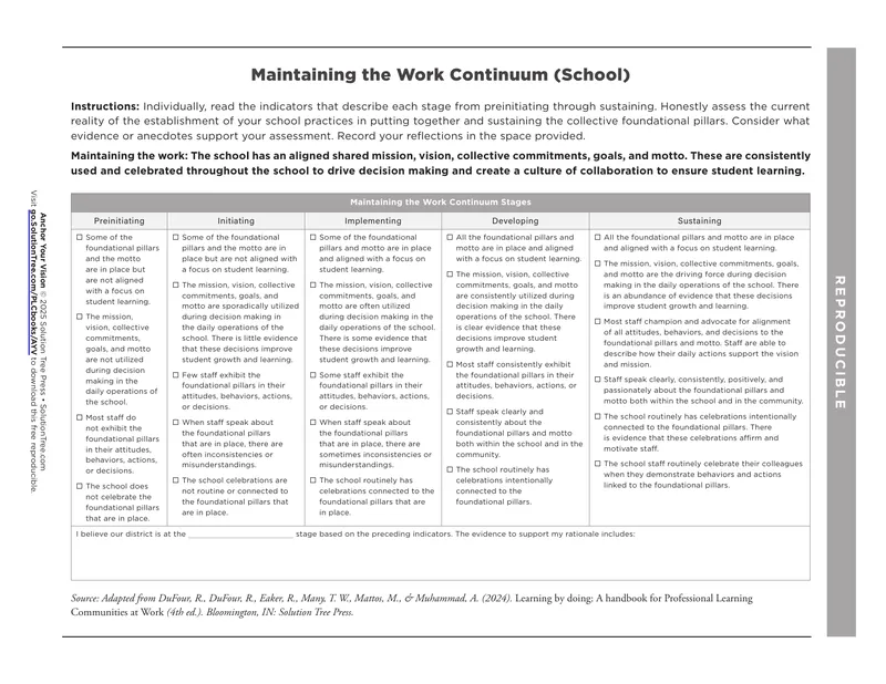 Maintaining the Work Continuum in Schools