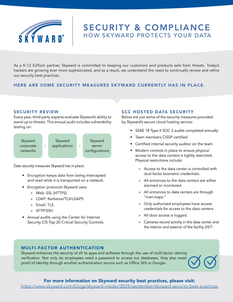 Skyward Data Security Measures and Compliance Overview