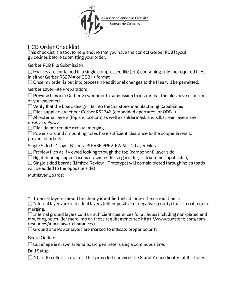 PCB Order Submission Checklist