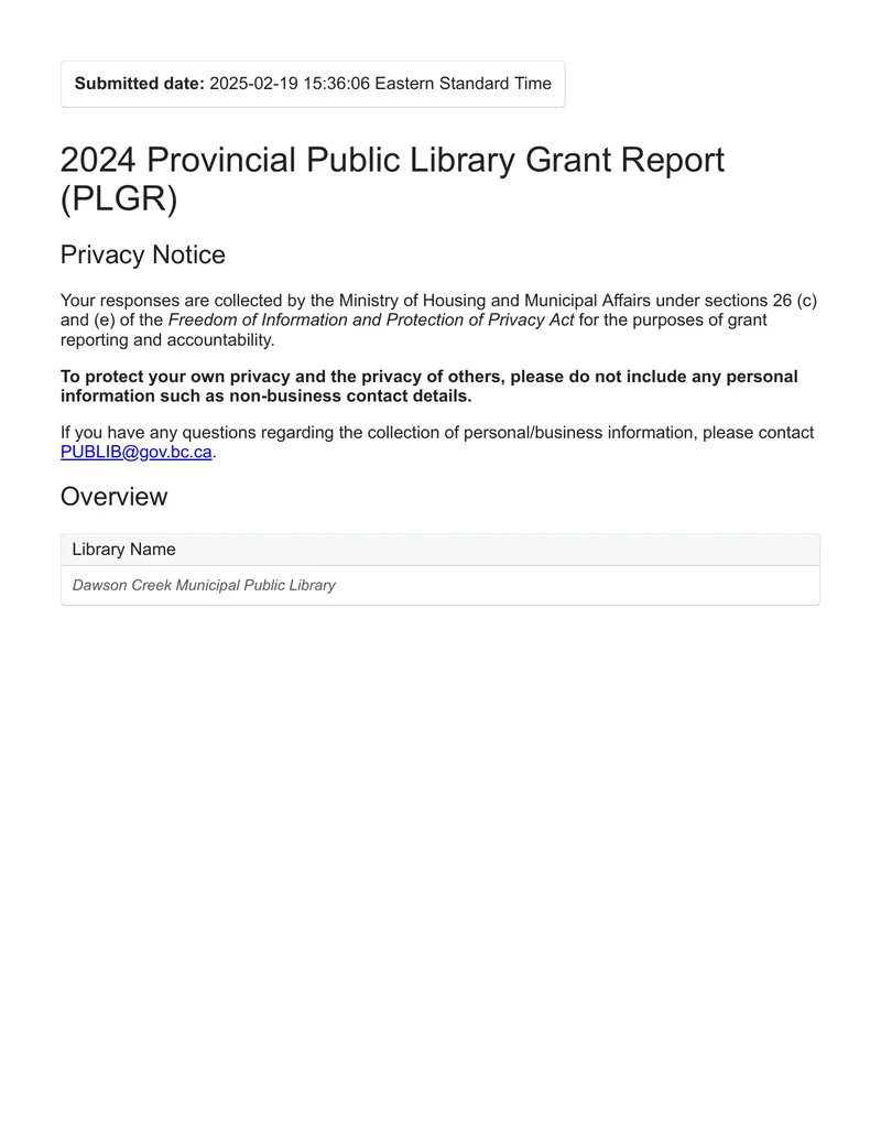 2024 Provincial Public Library Grant Report