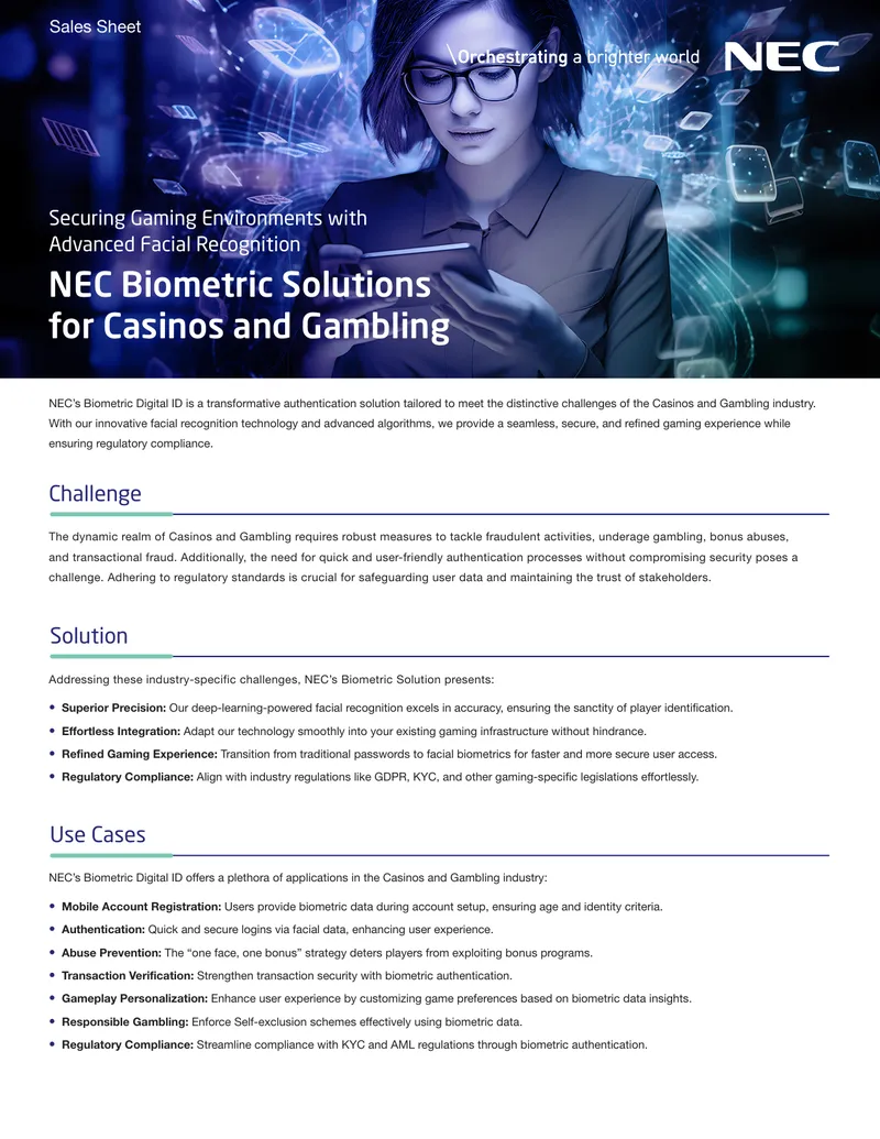 NEC Biometric Solutions for Casinos and Gambling