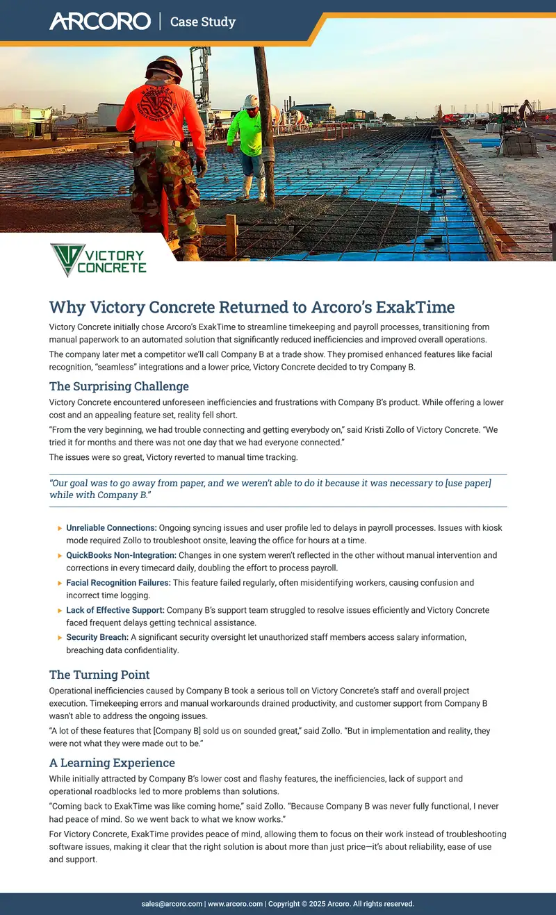 Victory Concrete's Experience with Timekeeping Solutions