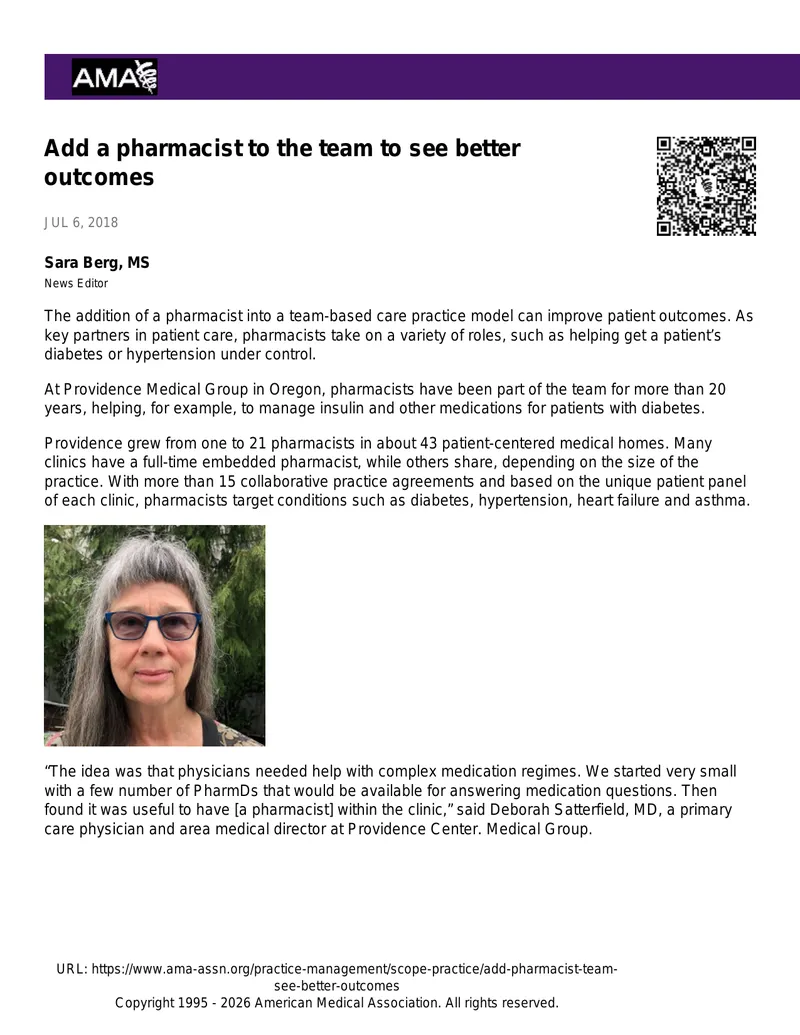 Integration of Pharmacists in Team-Based Care