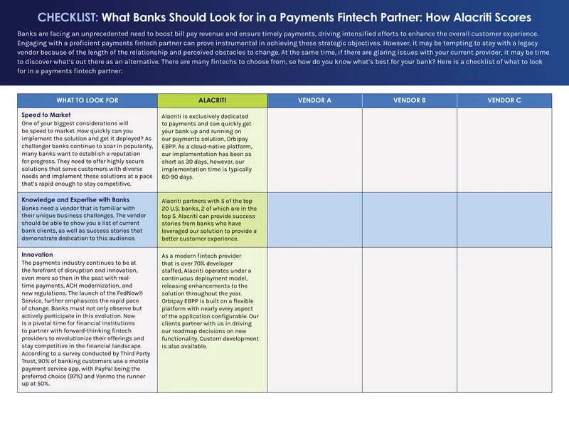 Checklist for Selecting a Payments Fintech Partner
