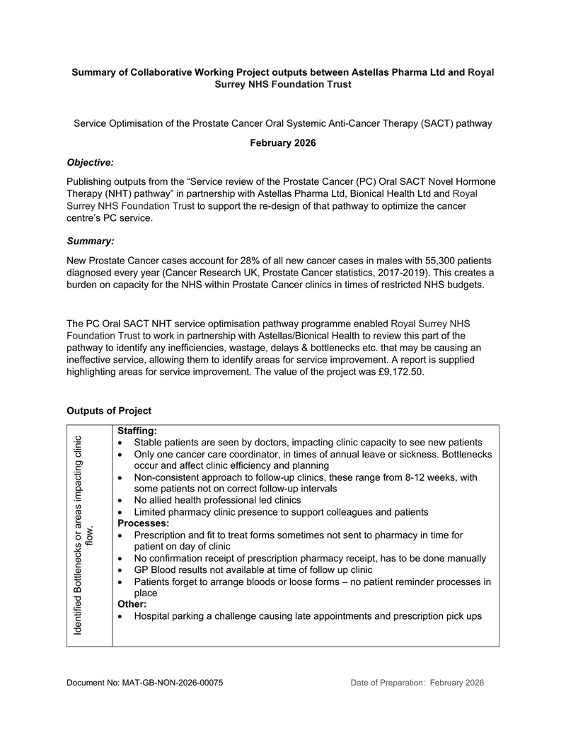 Service Optimisation of Prostate Cancer Therapy Pathway preview page 1