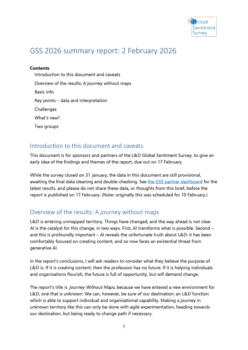 GSS 2026 Summary Report on Learning and Development