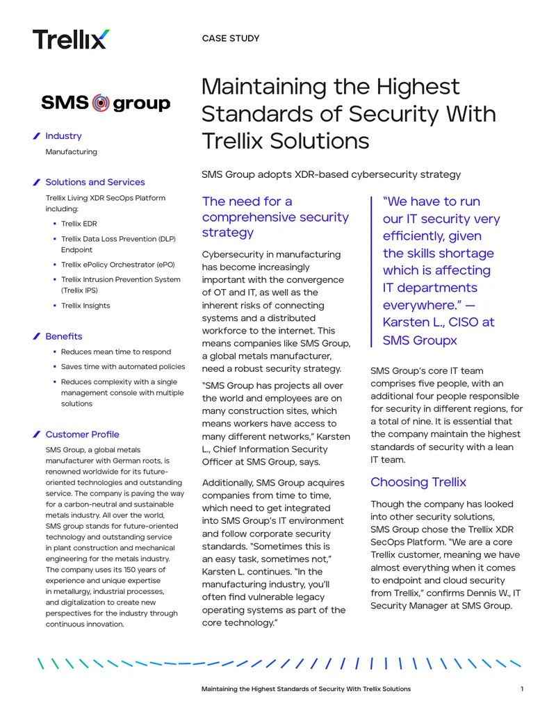 SMS Group Cybersecurity Strategy with Trellix Solutions preview page 1