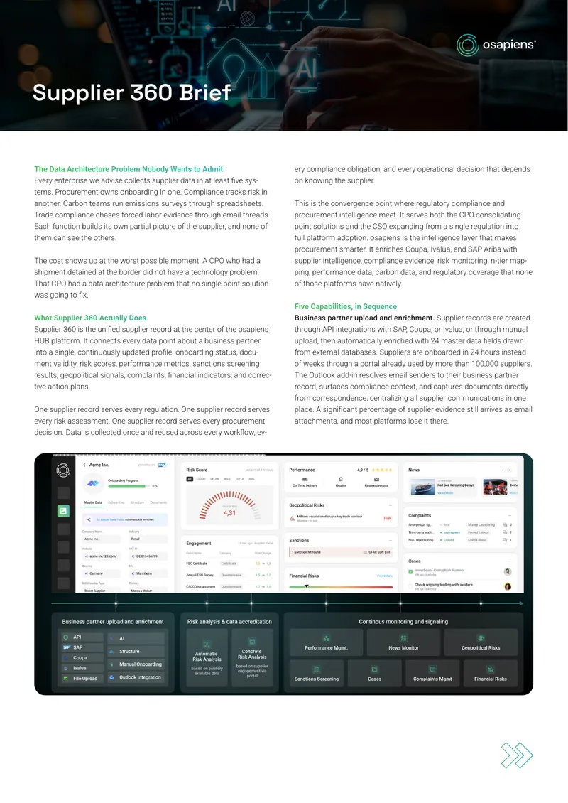 Supplier 360 Unified Supplier Record Overview