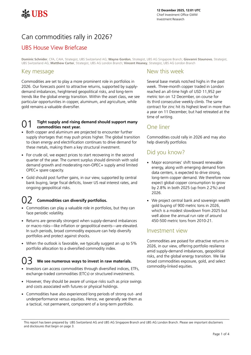 Commodities Investment Outlook for 2026