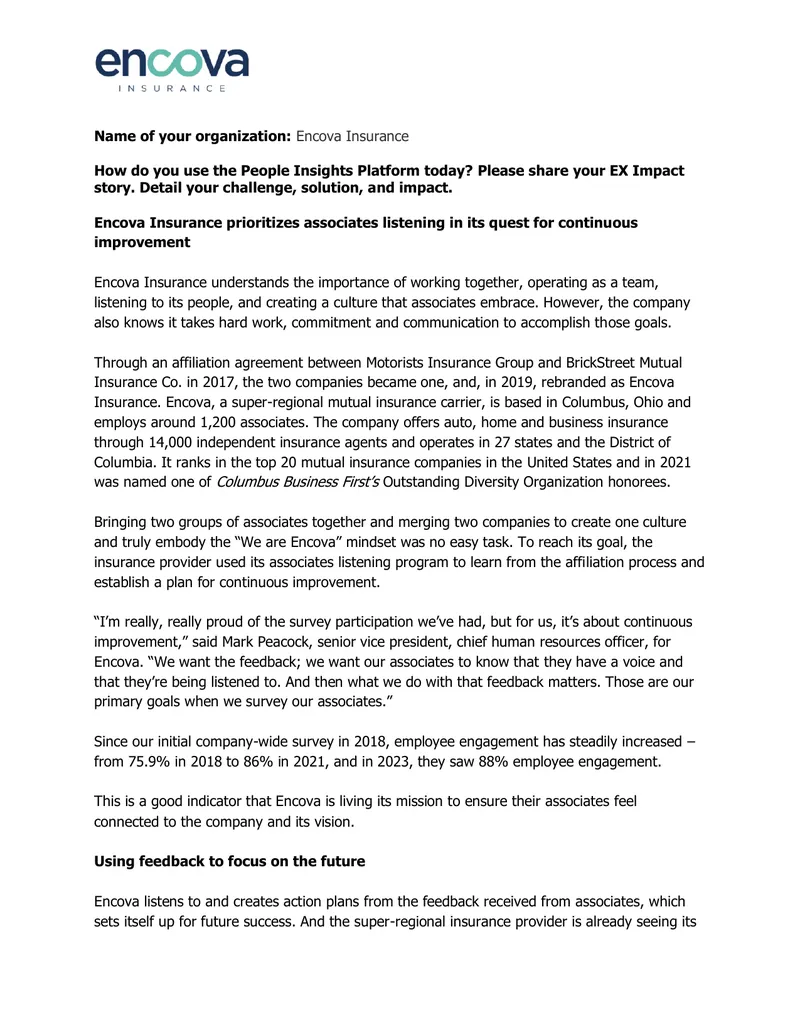 Encova Insurance Employee Engagement Strategy