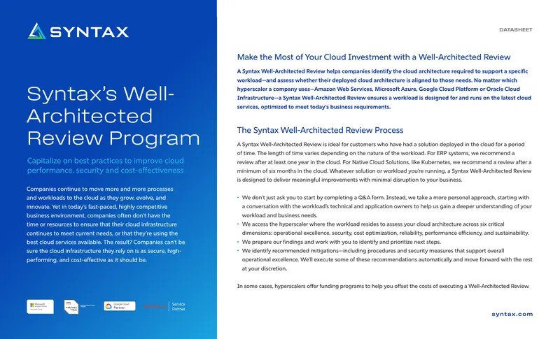 Syntax Well-Architected Review Program Datasheet