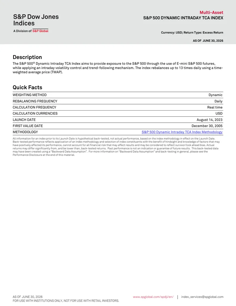 S&P 500 Dynamic Intraday TCA Index Overview