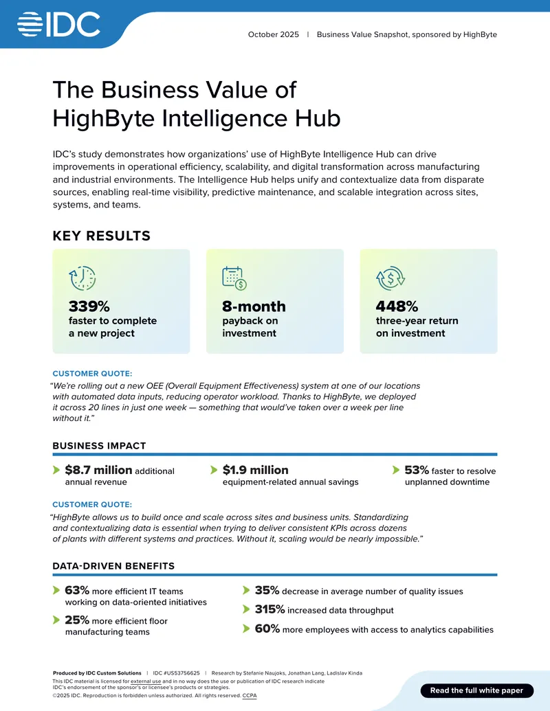 Business Value of HighByte Intelligence Hub