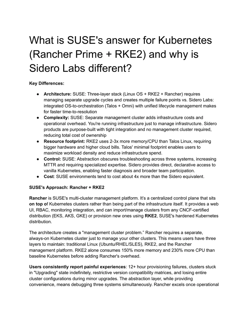 Kubernetes Platform Comparison: Sidero vs SUSE