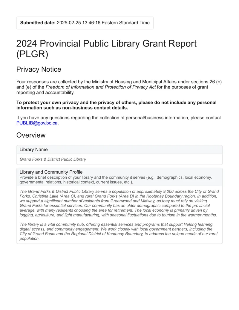2024 Provincial Public Library Grant Report
