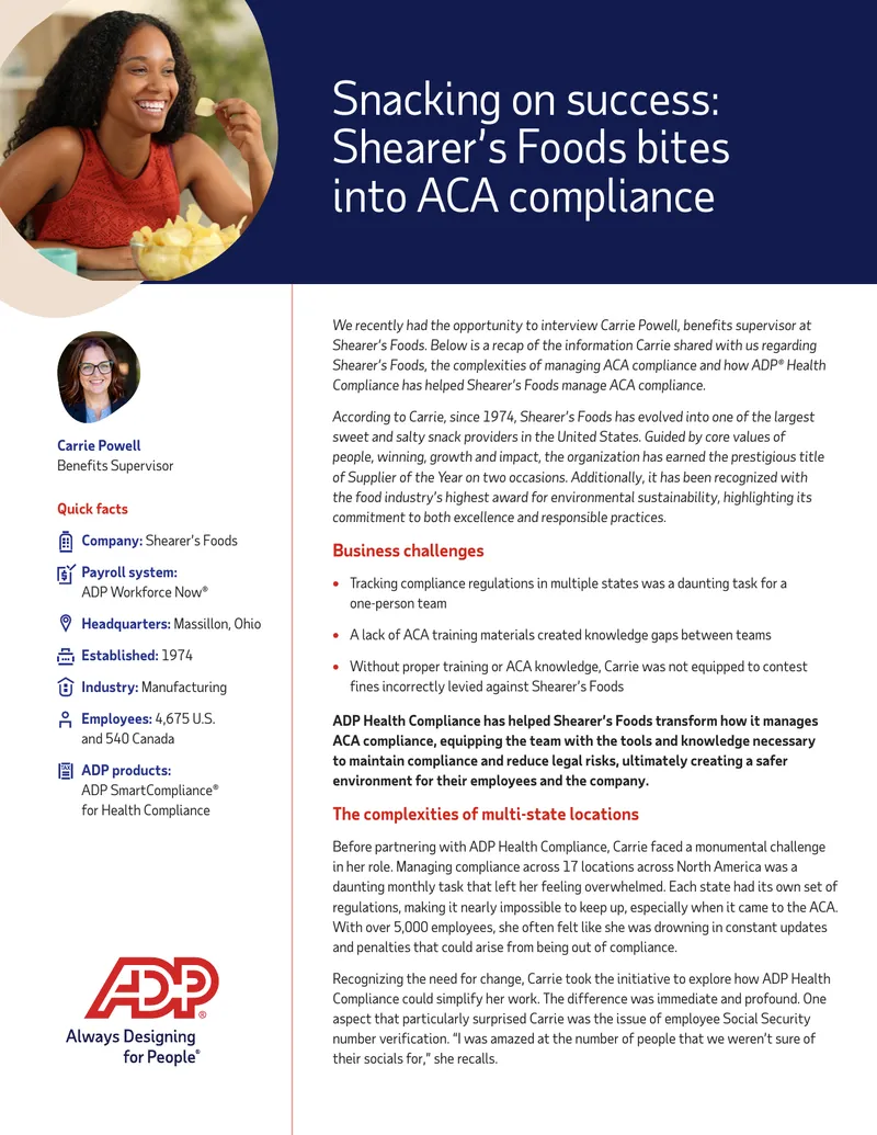 Managing ACA Compliance at Shearer’s Foods