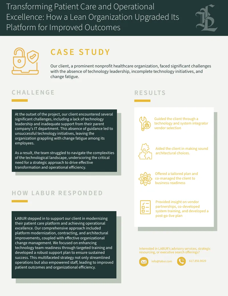 Lean Organization Patient Care Platform Upgrade