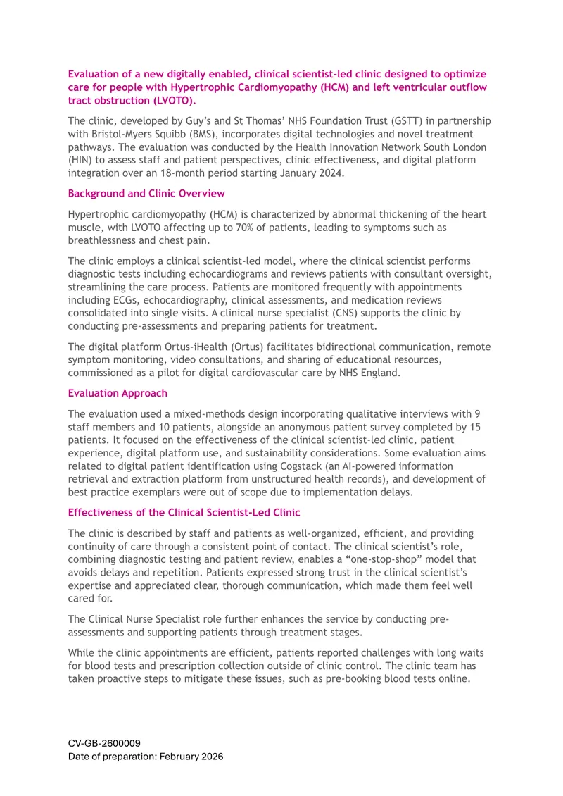 Evaluation of a Clinical Scientist-Led Clinic for HCM
