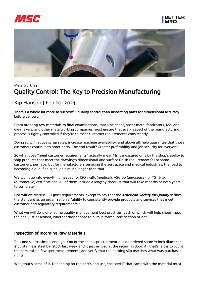 Quality Control Practices in Metalworking Manufacturing
