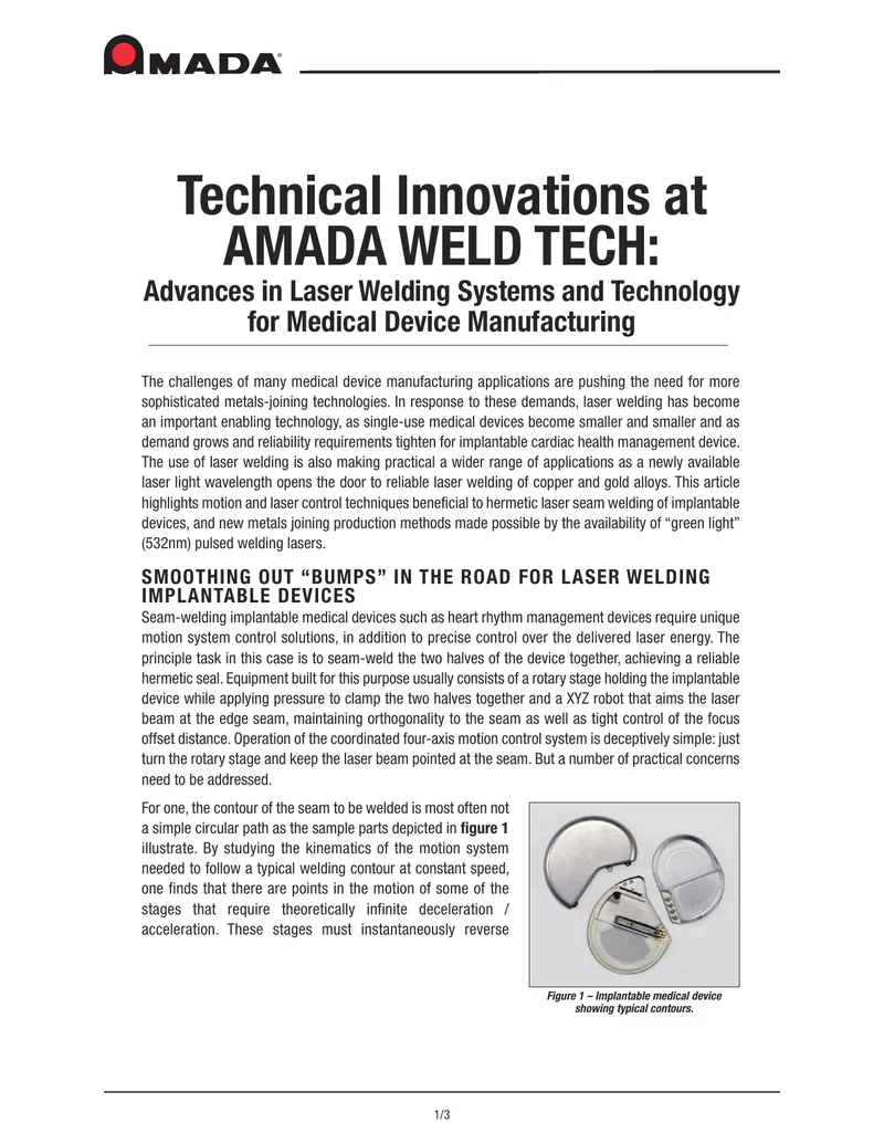 Advances in Laser Welding Technology for Medical Devices