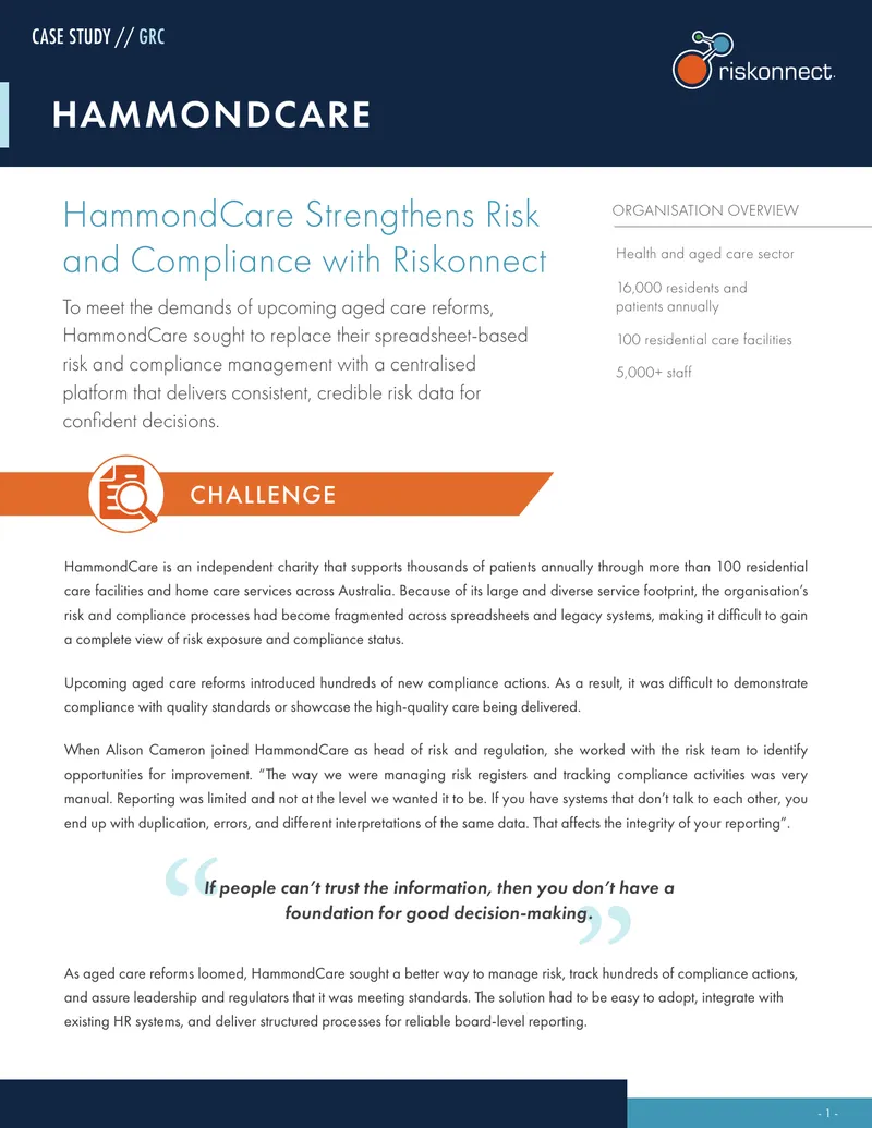 HammondCare Risk and Compliance Management Case Study