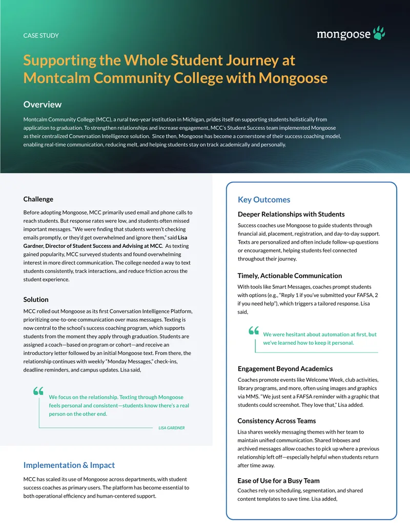 Montcalm Community College Mongoose Implementation Case Study