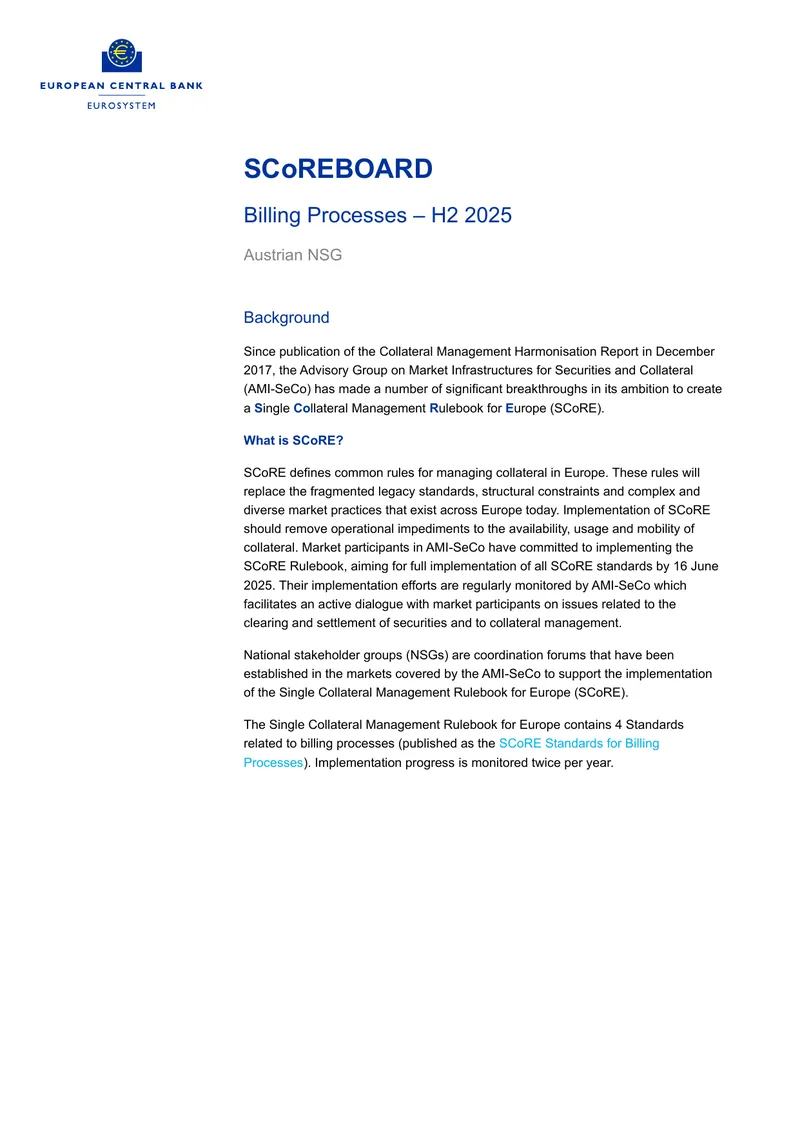 SCoREBOARD Billing Processes Monitoring Report