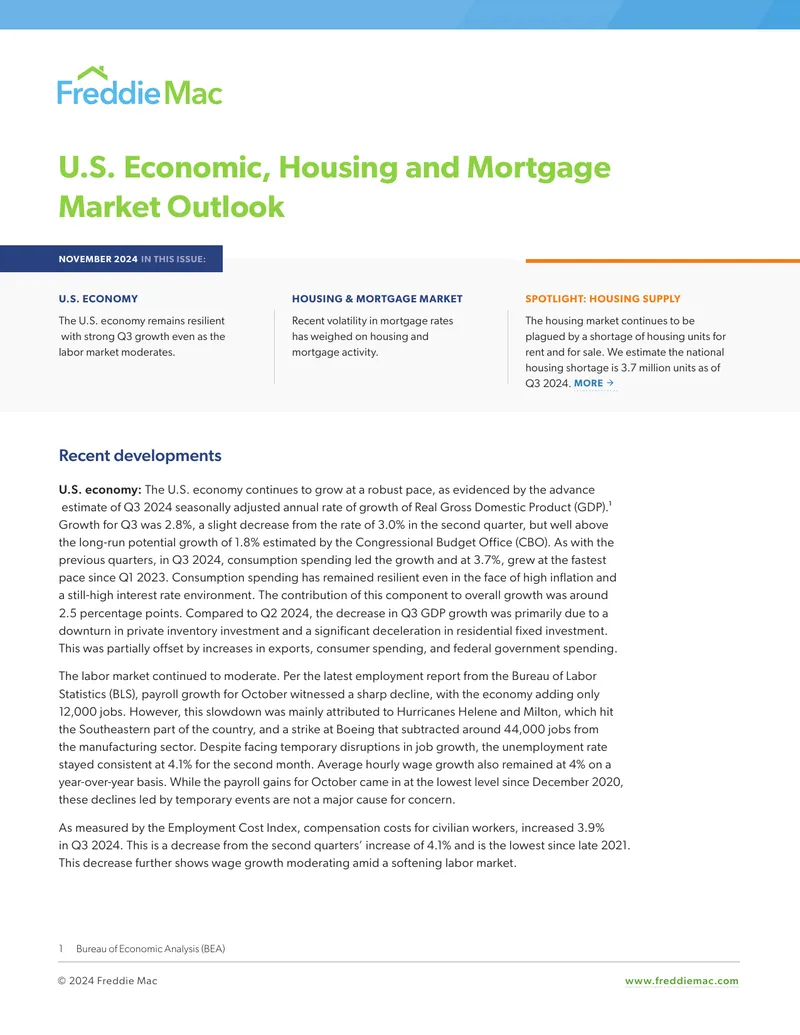 U.S. Economic, Housing and Mortgage Market Outlook