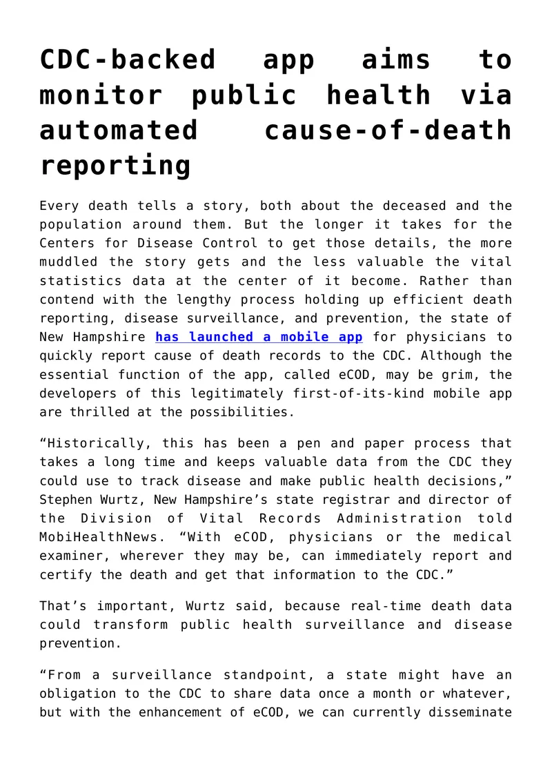 Mobile App for Automated Cause-of-Death Reporting