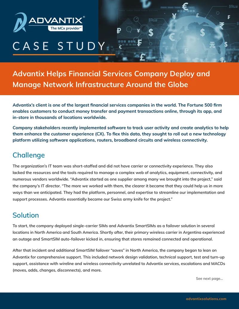Advantix Supports Financial Services Network Deployment