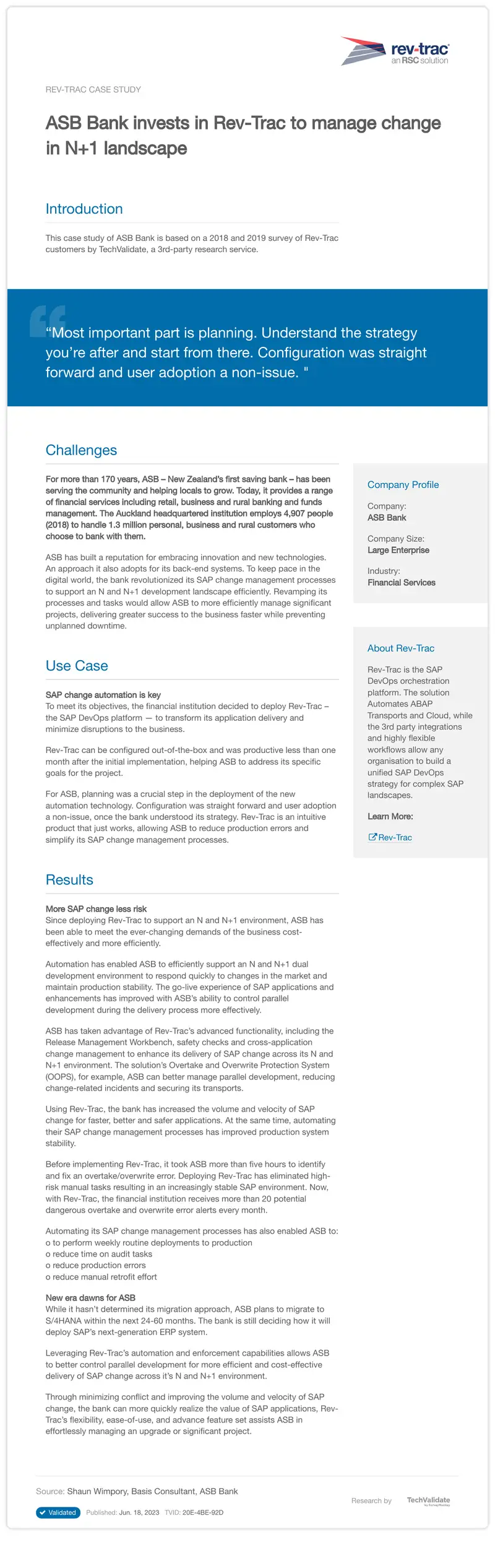 ASB Bank Rev-Trac Implementation Case Study