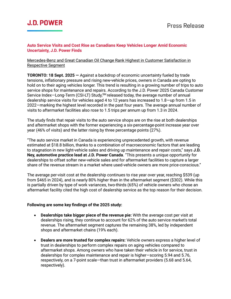 2025 Canada Customer Service Index Long-Term Study