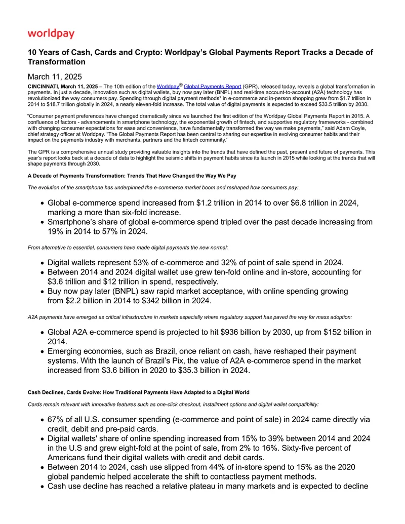 Worldpay Global Payments Report 2025 Overview