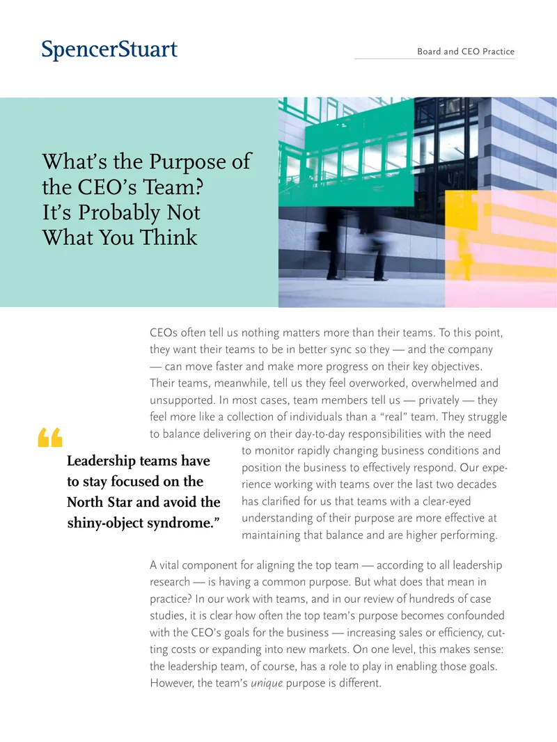 Purpose and Function of the CEO's Leadership Team