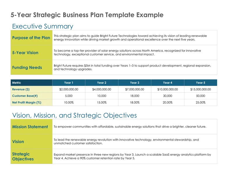 5-Year Strategic Business Plan Template Example
