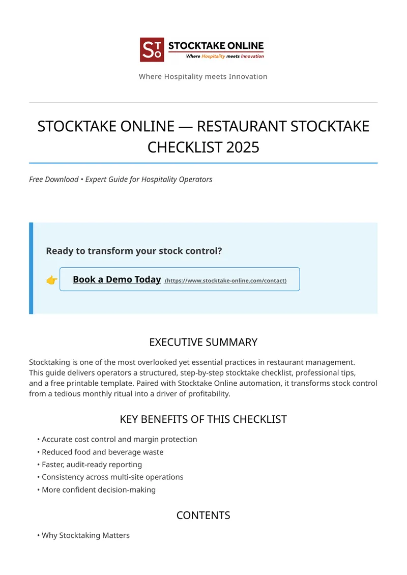 Restaurant Stocktake Checklist Guide 2025
